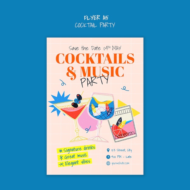 Flyer de la fiesta de cócteles y música