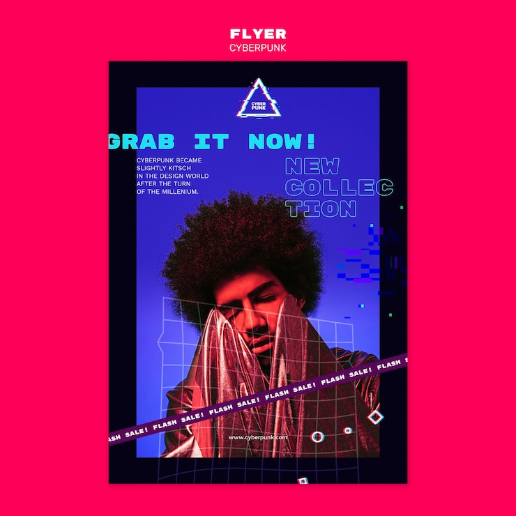 PSD gratuito flyer futurista cyberpunk con foto