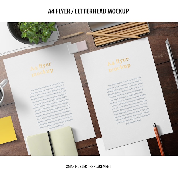 Gratis PSD flyer of briefhoofd mockup