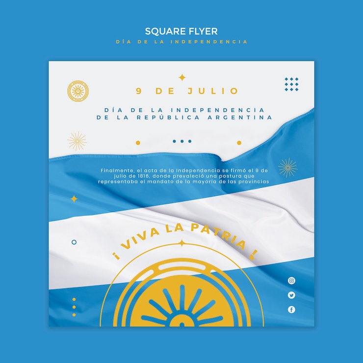 PSD Gratis flyer persegi hari kemerdekaan argentina