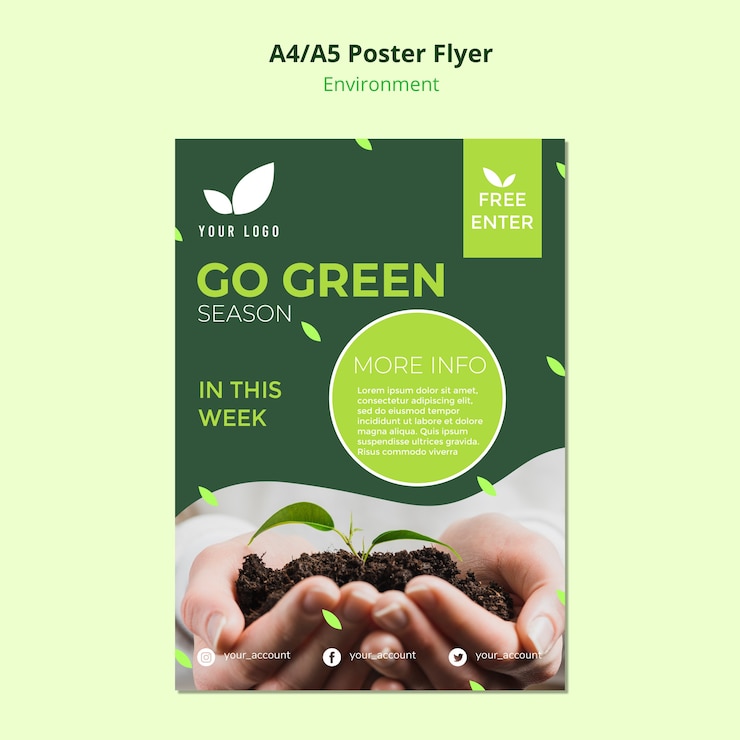 Gratis PSD flyer sjabloon concept van ga groen seizoen