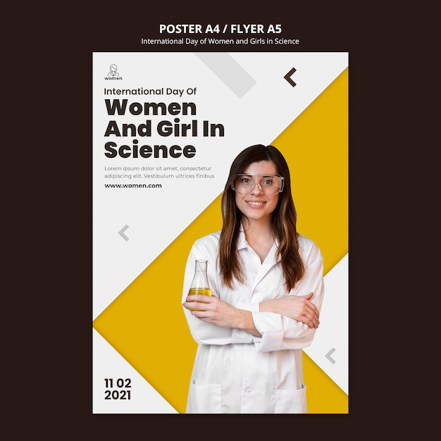 Gratis PSD flyer-sjabloon voor internationale vrouwen en meisjes in wetenschapsdag