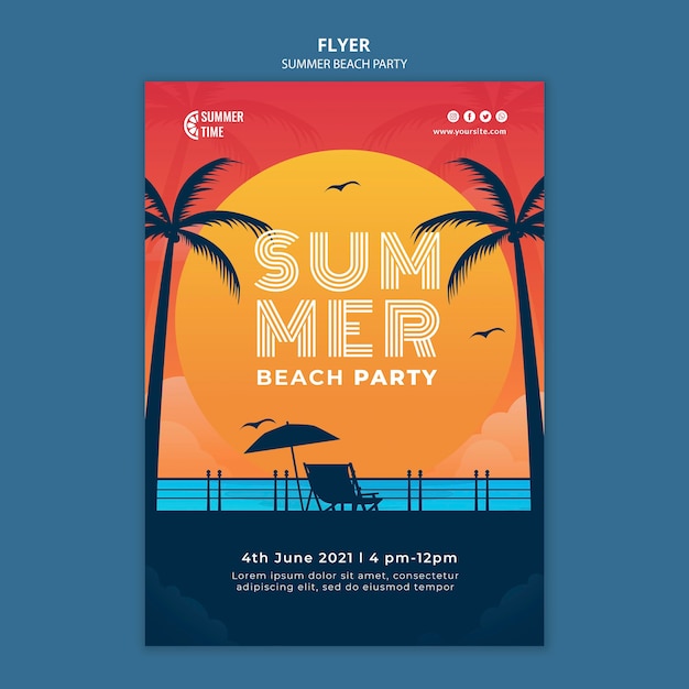 Flyer-sjabloon voor zomer strandfeest Gratis Psd