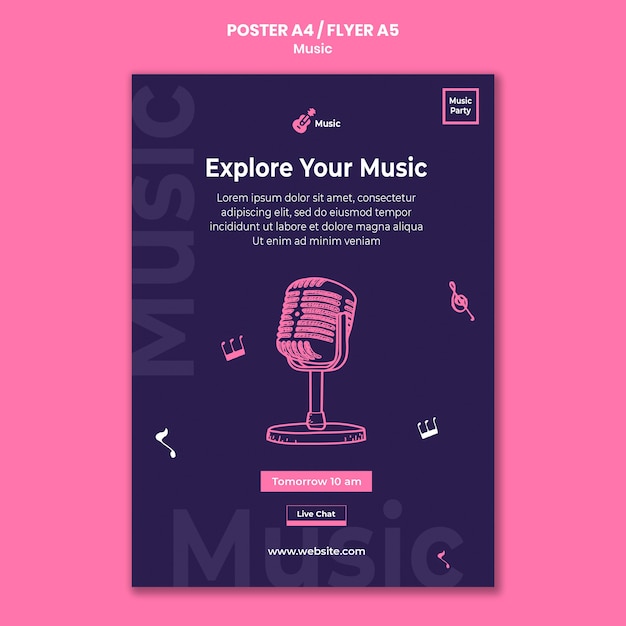 PSD gratuito flyer vertical para fiesta musical