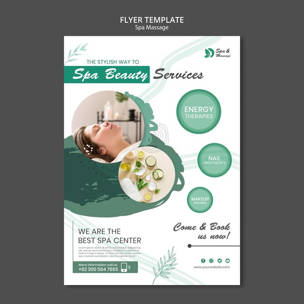 Flyer vertical para masaje spa con mujer