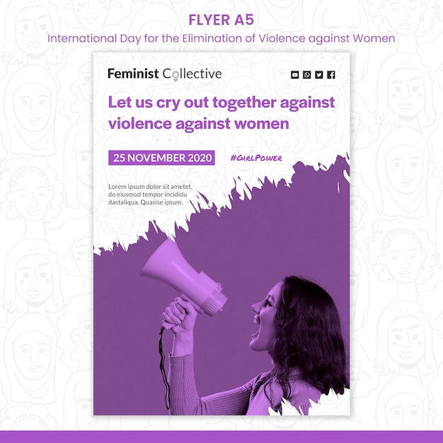 Flyer voor internationale dag voor de uitbanning van geweld tegen vrouwen