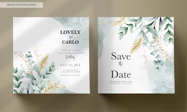 foglie carta d'invito per il matrimonio ad acquerello