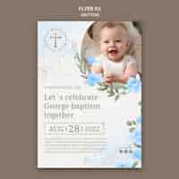 PSD gratuito folleto a4 de celebración de bautismo floral