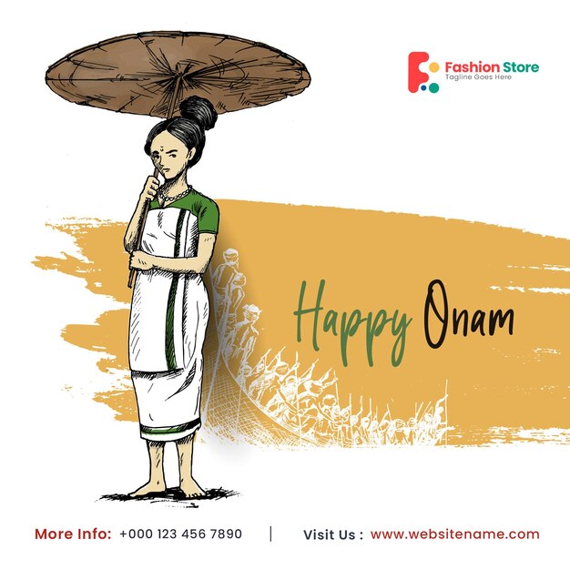 Folleto del cartel del cartel del volante de la publicación de las redes sociales de la celebración de Onam feliz.