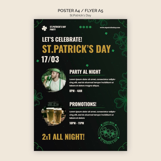 PSD gratuito folleto de celebración del día de san patricio