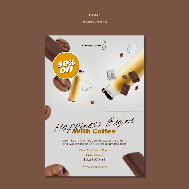 PSD gratuito folleto de chocolate con café helado
