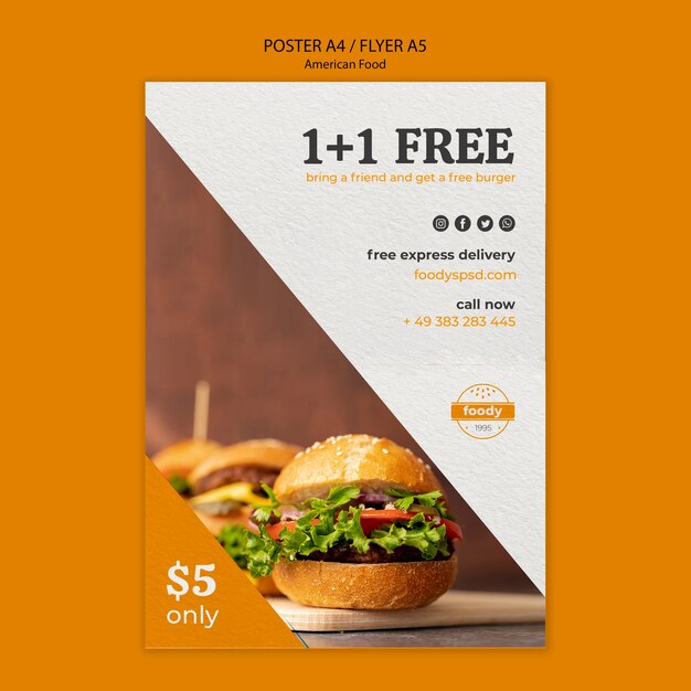 Folleto combinado de comida rápida y papas fritas estadounidense