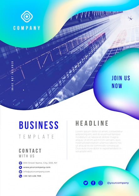 Folleto comercial abstracto con plantilla psd de elementos líquidos