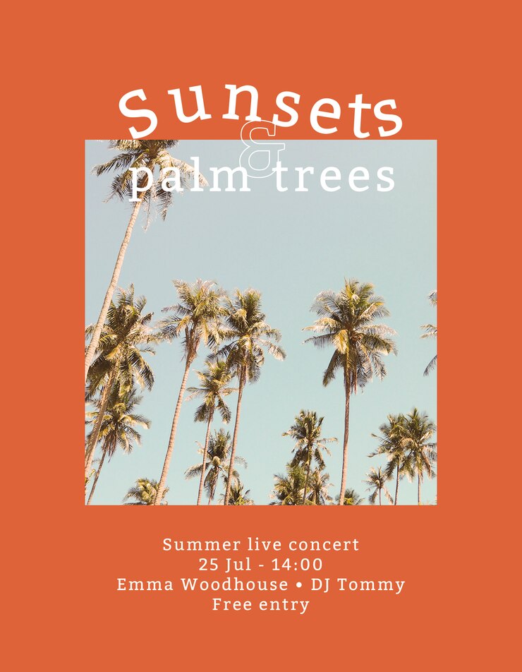 PSD gratuito folleto de concierto de verano con fondo tropical