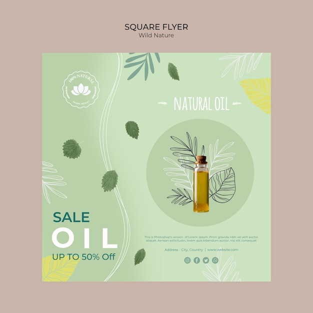 PSD gratuito folleto cuadrado de aceite natural naturaleza salvaje