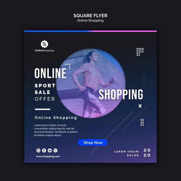 Folleto cuadrado para compras en línea de athleisure