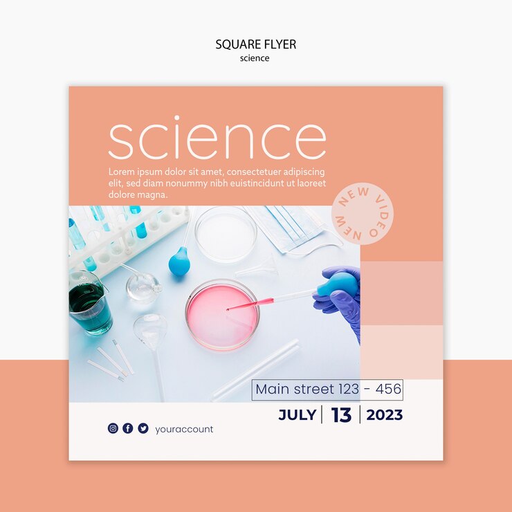 PSD gratuito folleto cuadrado de conferencia de ciencia dibujado a mano