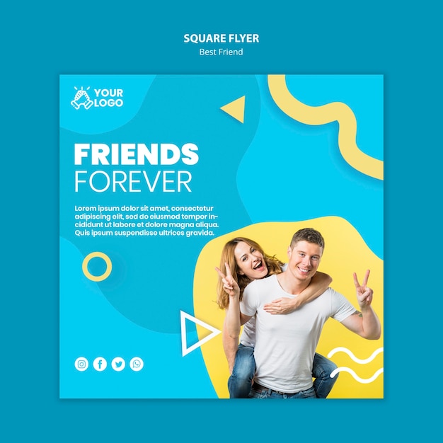 PSD gratuito folleto cuadrado de mejores amigos