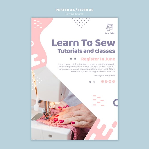 Folleto del curso de costura o plantilla de póster