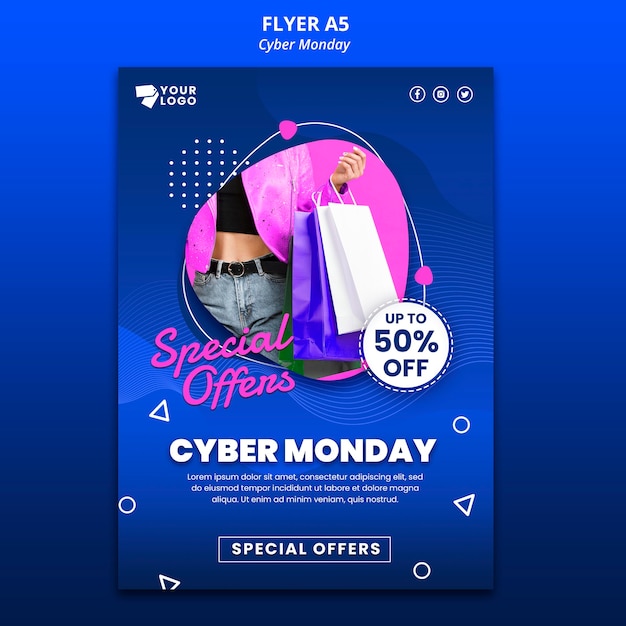 PSD gratuito folleto de cyber monday con foto