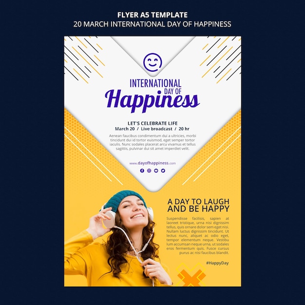 PSD gratuito folleto del día internacional de la felicidad