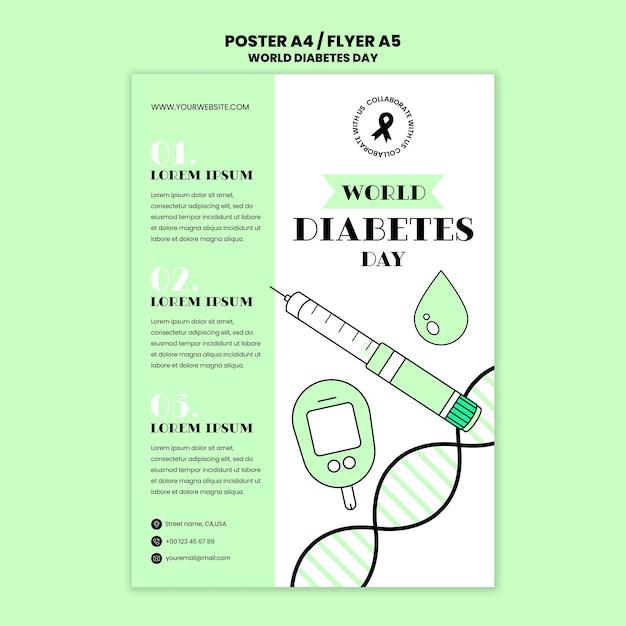 PSD gratuito folleto del día mundial de la diabetes dibujado a mano