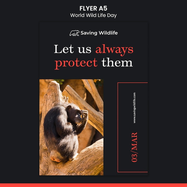 PSD gratuito folleto del día mundial de la vida salvaje