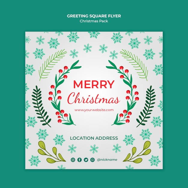 PSD gratuito folleto de feliz navidad con decoraciones