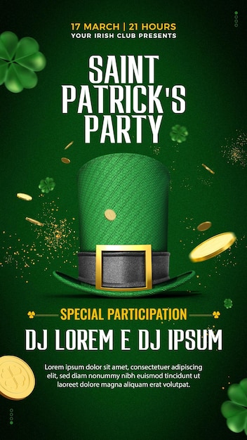 Folleto de historias de redes sociales de st patricks party con apariciones especiales