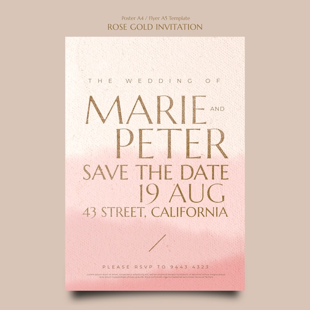 Folleto de invitación de oro rosa a5