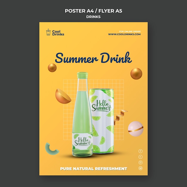 PSD gratuito folleto de jugo de refresco puro de bebidas de verano.