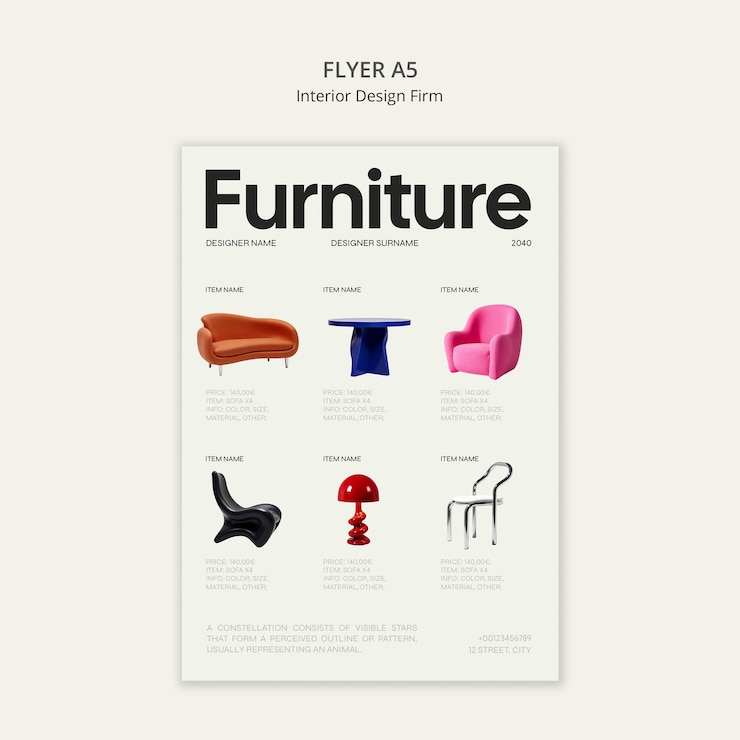 PSD gratuito folleto de muebles modernos para una empresa de diseño de interiores