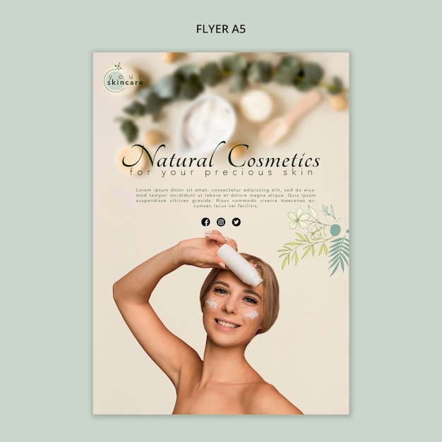PSD gratuito folleto plantilla cosmética natural