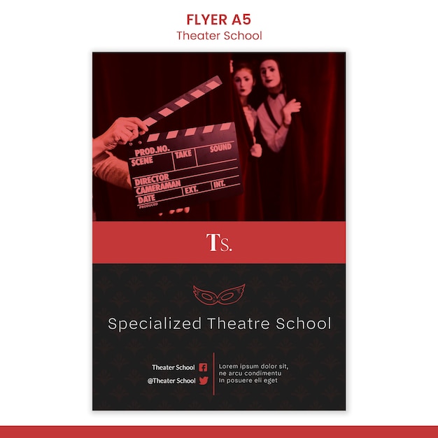 PSD gratuito folleto de plantilla de escuela de teatro