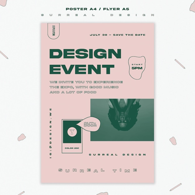 PSD gratuito folleto de plantilla de evento de diseño surrealista