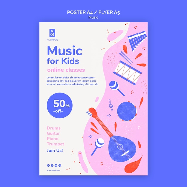 PSD gratuito folleto de plantilla de plataforma de música para niños