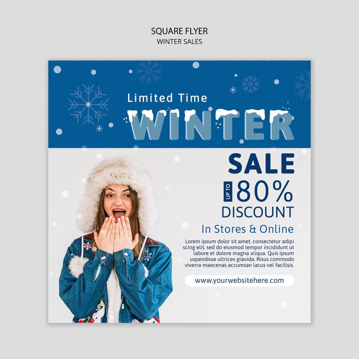 PSD gratuito folleto de rebajas de invierno con descuento