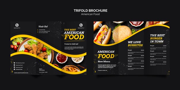 Folleto triplo de comida estadounidense