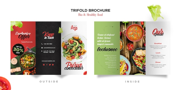 Folleto tríptico bio y alimentos saludables