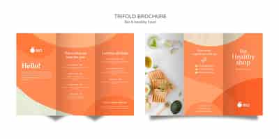 PSD gratuito folleto tríptico del concepto de comida sana y bio