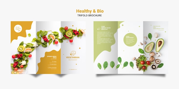 Folleto tríptico de restaurante vegetariano