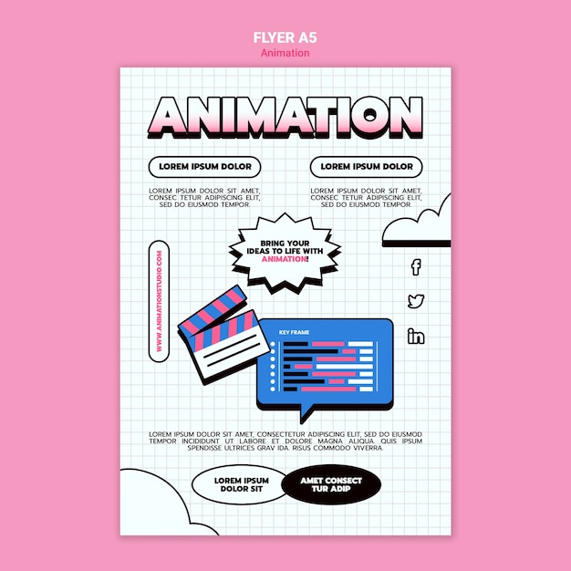 Folleto vertical para animación por computadora