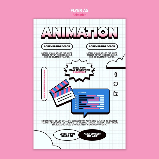 Folleto vertical para animación por computadora