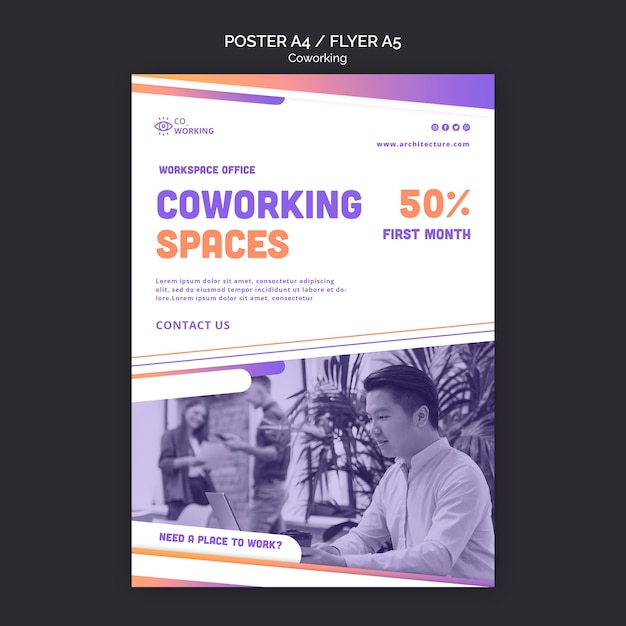 PSD gratuito folleto vertical para espacio de coworking