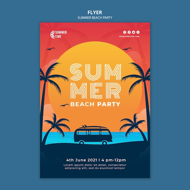 PSD gratuito folleto vertical para fiesta de verano en la playa.