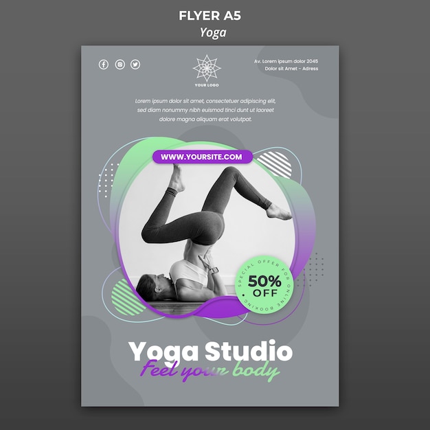 PSD gratuito folleto vertical para lecciones de yoga