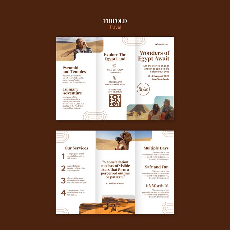 PSD gratuito folleto de viaje triplo para egipto