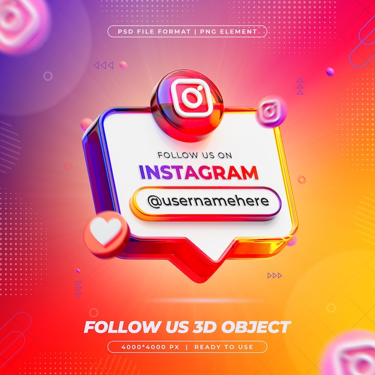 PSD Gratis follow us on instagram isolated 3d render composition