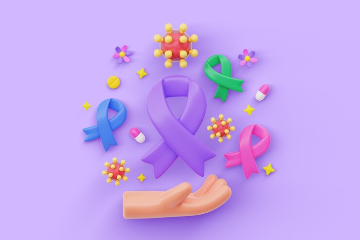 PSD gratuito fondo 3d para la concientización sobre el cáncer con cinta.