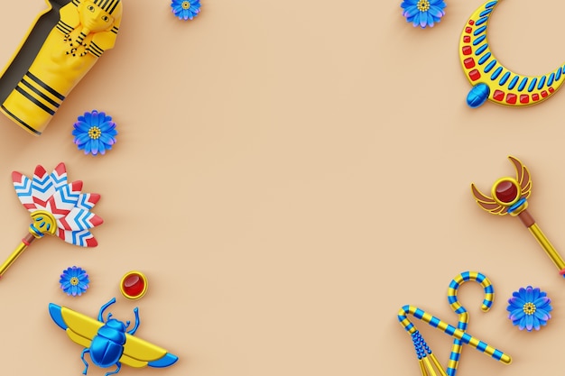Fondo 3d con elementos del antiguo Egipto.